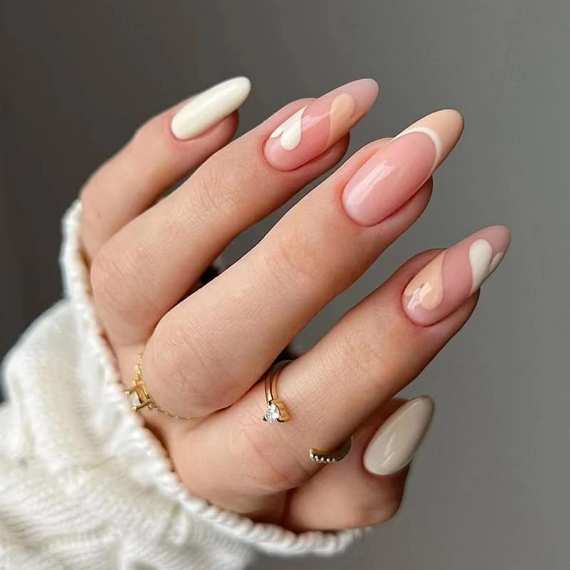 DOUBNINE Press na noktima badem kratko svijetlo ružičasto srce francuski vrh sjajni puni poklopac lažni nokti prirodni akrilni štap na noktima prirodni kućni ured nosite ljepilo na noktima za žene