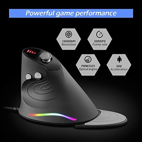 zelotes ergonomski miš za igre, računarski vertikalni miš za igre sa ručnom podlogom, prilagodljivi
