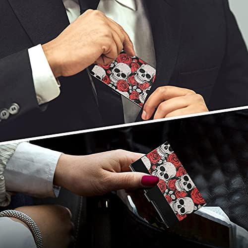 Skull Red Roses držač vizitkarte za žene i muškarce torbica za držač vizitkarte sa kožnim imenom lična