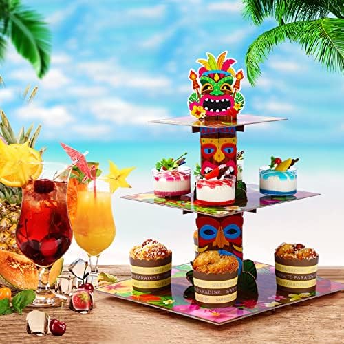3 Tier Hawaiian Cupcake Stand Tiki Torch Cupcake Holder Luau theme cake Holder Decorations Tropical Cupcake