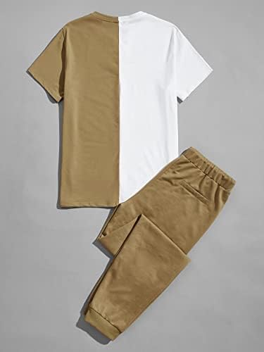 Floerns Muška 2 komada Outfit pismo Print Tee Shirt Drawstring struk pantalone Set