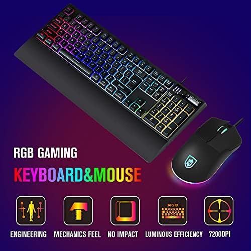 KOLMAX K3 RGB igračka tastatura i miš kombinacija, RGB mehanička tastatura sa osećajem za igre sa ergonomskim odvojivim osloncem za zapešće, programabilni RGB miš za igre 7200 DPI za Windows PC Mac Office / Gaming/Xbox / PS4