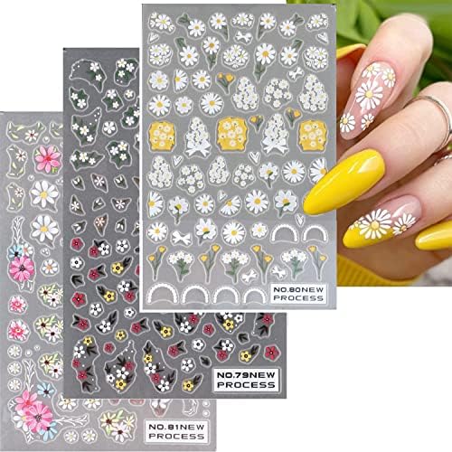 Cvijeće naljepnice za umjetnost noktiju 3D samoljepljive naljepnice za nokte šarene cvjetne naljepnice za umjetnost noktiju naljepnice za nokte za žene francuski dizajn noktiju dekoracija 3Sheets