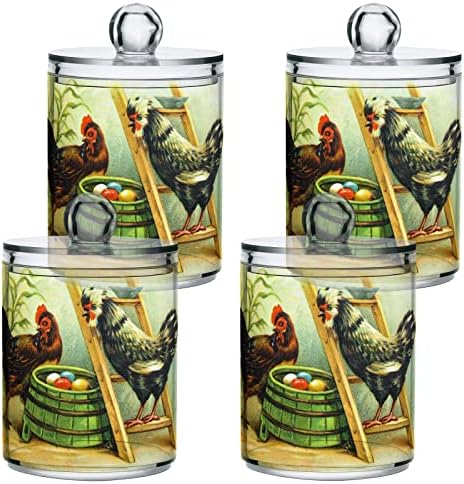 Yyzzh Retro Vintage Hen Rooster Obojeni jaje 2 Pakovanje QTIP-ovog držača za pamuk za pamučnu kuglicu
