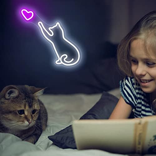Neonski natpisi za mačke za zidni dekor - slatka neonska svjetla za mačke i srce,životinjski LED neonski znak Kitty Heart za spavaću sobu - dekor za neonsko svjetlo za mačke, trgovina za kućne ljubimce,Zabava-poklon za rođendan, Božić, ljubitelji kućnih ljubimaca