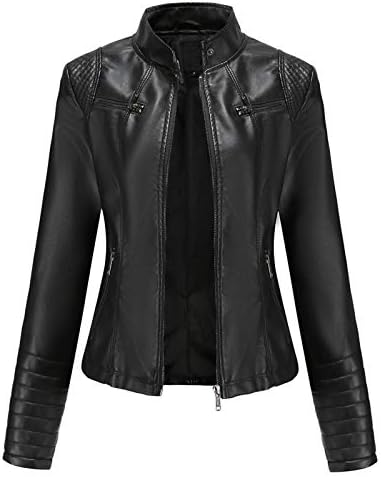 Faux kožna jakna Žene Slim Faux kože motocikl biciklistički kratki kaput gornja odjeća Preveliki zip na