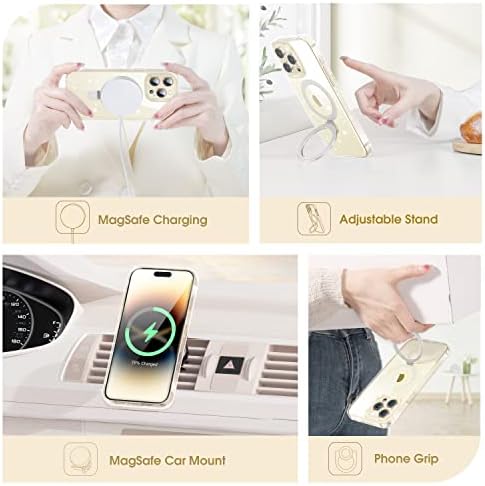 Casekoo magnetsko sjaj Obriši za iPhone 14 Pro Max Case s nevidljivim postoljem [kompatibilan s magsafe] [ne-žutiling] Zaštitni bliježi slatki prsten futrole za žene djevojke 6,7 inča 2022, sjaj