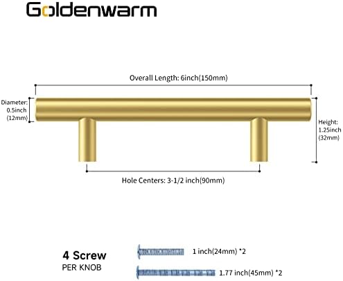 10 pakovanja Goldenwarm Gold ormare za ručke vuče Kuhinjski ormar Hardver 3-1 / 2 inčni otvori za rupe - LS201GD90