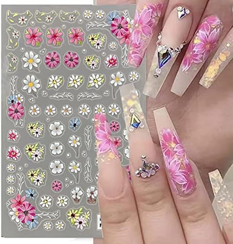 Yosomk 8 listova cvijeće naljepnice za umjetnost noktiju bijeli cvijet leptir naljepnice za nokte šarene