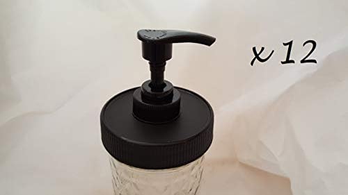 Jednostavno domaći 12 mat crni plastični poklopac sa oblogom i pumpom - Mason Jar losion / ručni sanitizer / raspršivač sapuna - zagarantovani Nema hrđeg poklopca, dugih 12 uranja