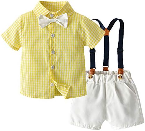 Dječačka odjeća 5t Outfit Toddler Baby Boys Gentleman Bowie Tie Pleaid The The Tops + Suspender Shorts Zloušanje odijelo Djevojke veličine 8
