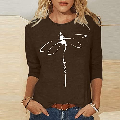 Ženska majica 3/4 rukav 2023 pamučni vrat za čamac Dragonfly grafički labavi Brunch bluza