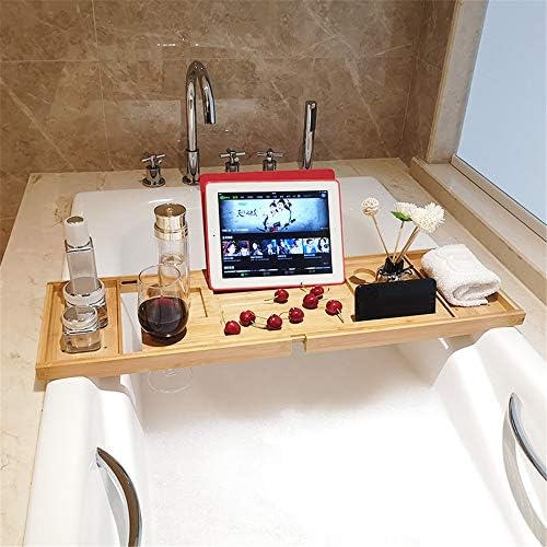 ZJDU bamboo kade Caddy tray, bambusova drvena kupaonica, sa proširenjem strana i mobitel iPad ladice i vinogradarske držač, za domaće lječilište
