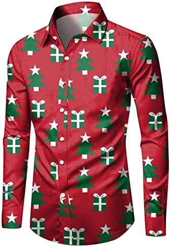 GDJGTA Muška Moda Casual Božić Digitalni 3d štampanje Holiday rever dugme Dugi rukav Shirt Shirt zemlja