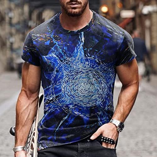 Majica za muške 3D lančani ispis posade Crt kratkih rukava TEE vježba boja Block Majica Bluza Tie Dye Ljetni