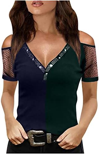 Ljetna pamučna bluza za pamučnu bluzu za djevojčice 2023 Hladna ramena s kratkim rukavima Dubina V mrežasta