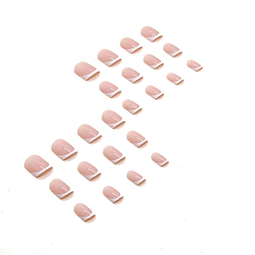 QINGGE Pink Francuski Tip Press na noktima kratka dužina kvadrat lažni nokti sa sjajnim dizajnom štap na noktima