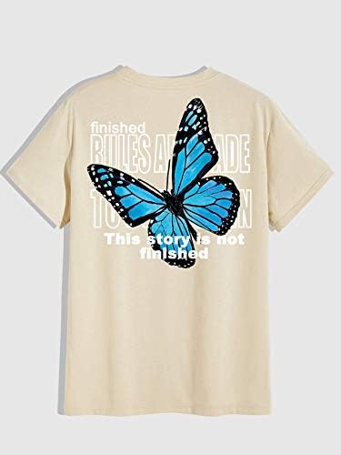 AMYAVA Shirts for Men muške košulje Tops Men Butterfly & amp ;slogan Graphic Tee Shirts