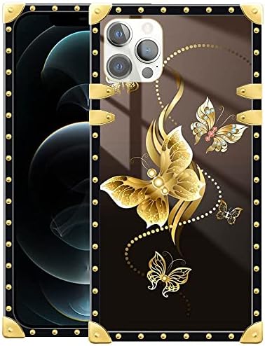Daizag iPhone 12 Pro Max Case, zlatni leptir iPhone 12 pro max futrole za djevojčice, kvadratni retro metalni