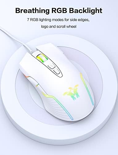 PHNIXGAM žičani miš za igre, ergonomski RGB računarski miš sa RGB pozadinskim osvetljenjem, podesivi
