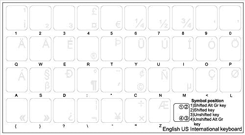 Engleske Američke međunarodne naljepnice za tastaturu sa prozirnom pozadinom s bijelim slovima