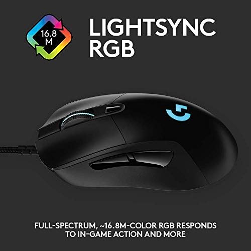 Logitech G403 Hero 25k Gaming Mouse, Lightsync RGB, lagani 87g+10g opciono, pleteni kabl, 25,
