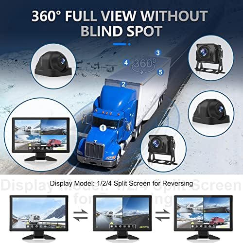 Vekooto rezervna kamera za kamion RV Autobuska prikolica Pickup sa 10,1 inčnim monitorom ekrana osetljivim na dodir, 4 AHD 1080p rezervna kamera, DVR snimanje, vodootporan,noćni vid u boji, jednostavna instalacija