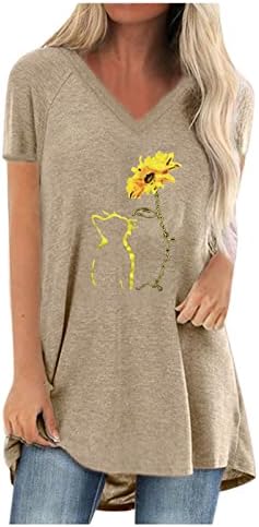 Dame košulja kratkih rukava pamuk Vneck Sun CAT suncokret cvjetni grafički grafički kawaii casual top majica