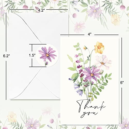 AnyDesign 36 paketa cvjetnih zahvalnica akvarelne čestitke Wildflower sa kovertama naljepnice proljeće Midsummer prazne bilješke za rođendansko vjenčanje Baby Shower svadbeni tuš, 4 x 6 inča