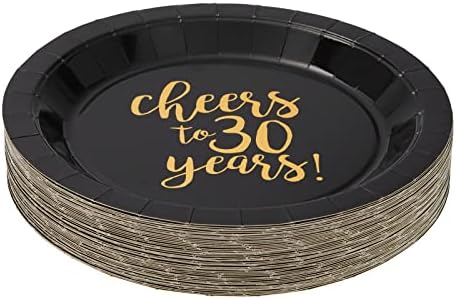 48-spakujte Cheers do 30 godina tanjira za 30. rođendan, potrepštine za godišnjicu, crnu i zlatnu foliju