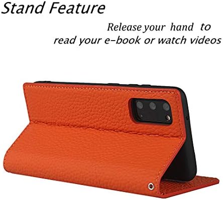 Zouzt Premium kožna torbica za Samsung Galaxy S20 5G novčanik magnetna preklopna futrola sa utorom za kartice TPU otporna na udarce futrola od prave kože sa vezicom kompatibilnom sa Samsung Galaxy S20 5G Orange