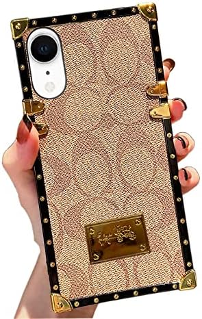 Zweejd Designer Square Case kompatibilan sa iPhone XR za žene, luksuzni estetski klasični uzorak kožni stražnji
