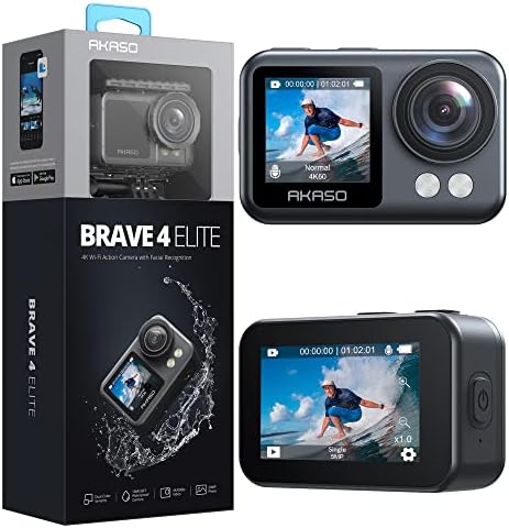 AKASO Brave 4 Elite 4k60fps 20MP Ultra HD akciona kamera IPX8 33ft Podvodna vodootporna kamera sa 64GB memorije, ekranom osetljivim na dodir, stabilizacijom 2.0, ugrađenom baterijom i priborom od 1650mah