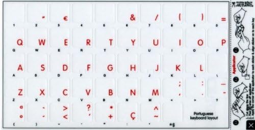 Portugalska naljepnica za tastaturu crvena slova transparentna pozadina rad sa Appleom