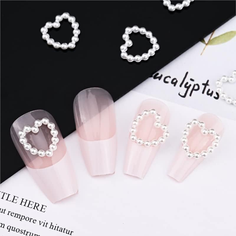 100PCS / Bag Hollow Heart Pearl Nail Art Charms 11mm Bijelo Pink Pearl Flatback 3D korejski DIY ukras za nokte Valentinovo Pokloni - )