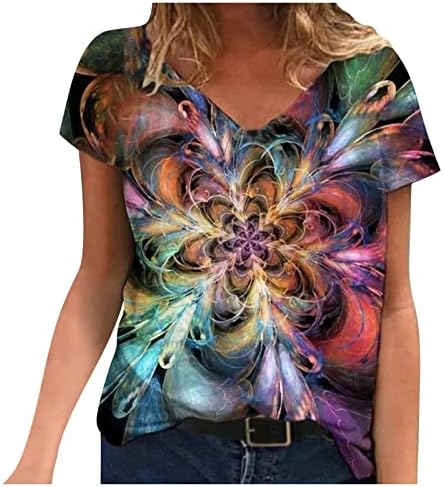 Ženski kratki rukav 2023 pamuk duboki V vrat cvjetna grafika Cyberpunk Top majica ljetna jesenska košulja za dame