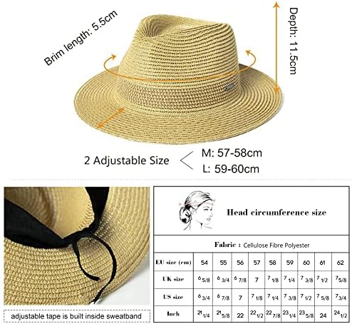 Jeff & Aimy žene Packable Straw Fedora Panama Sun Summer Beach Derby šešir mala glava za muškarce srednje