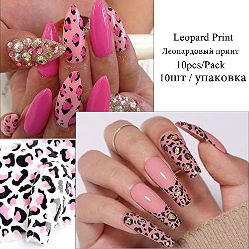 10 listova naljepnica za umjetnost noktiju, Leopard Print, nokti s Tigrovim printom, čipkasti