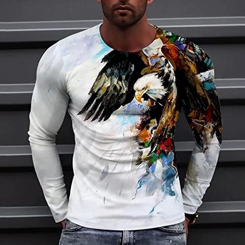 Cool majica za muškarce 3D orao ispis okruglog vrata s dugim rukavima visoki pulover Sportski bluza