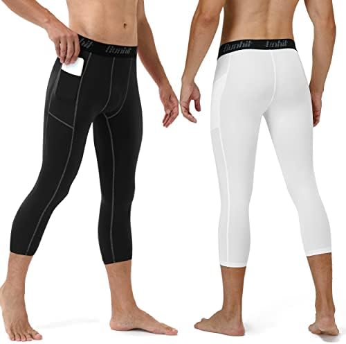 Runhit 3/4 muške kompresijske hlače s džepovima, vježbanje atletskih tajica na tajicama atletskog baznog sloja