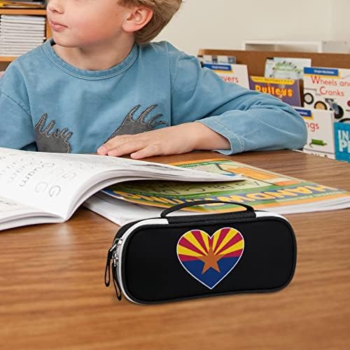 Love Arizona Flag Heart pencil pen Case Portable Pen Bag with Zip Travel Makeup Bag Stationery Organizers