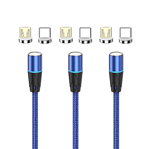 Netdot Gen12 Micro USB i USB-C [3.3ft, 3 pakovanje plava] Magnetni brzi punjenje Kabel prenosa podataka Kompatibilan