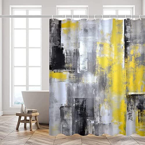 Yadshoti žuti i sivi tuš za zavjese ulje apstraktna umjetnost ombre modernu grunge apstraktno slikanje