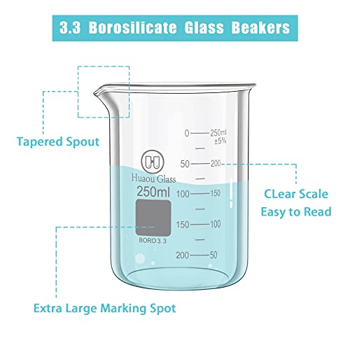 Huaou staklena čaša set 50ml 100ml 250ml niski oblika 3.3 Borosilikat staklom diplomirane čaše laboratorija
