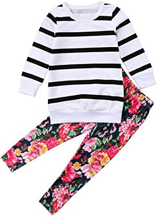 Modna dječja dječja djevojka dugih rukava tunika dugih rukava + cvjetne hlače set outfit set proljeće