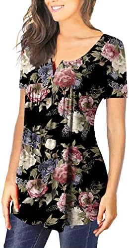 Žene tunike 2023 Ljetni casual sruskivanje majica kratkih rukava Cvjetni simpatični TESA Thirt Trendi