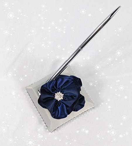 Abbie Kućni prsten za cvijeće jastuk u Srebrnom satenskom poklopcu s tamnoplavom trakom cvijet ukras od