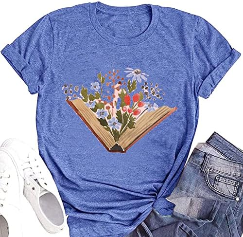 Cyjagny Ženske dnevne majice, divljeg cvijeta za čitanje knjige Grafički tee vrhovi