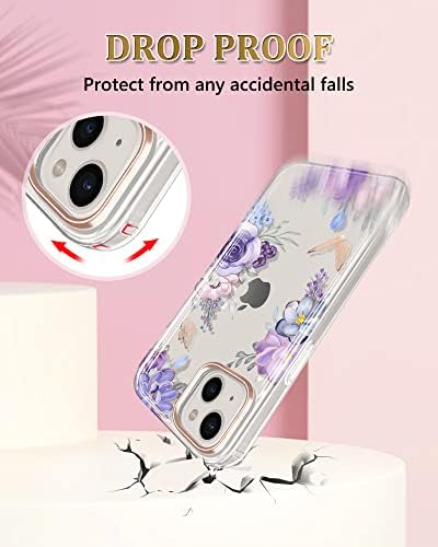 Jiaxiufen Clear Case kompatibilan sa iPhoneom 14 Plus blistavom pločom Dizajn cvijeća Zaštitni