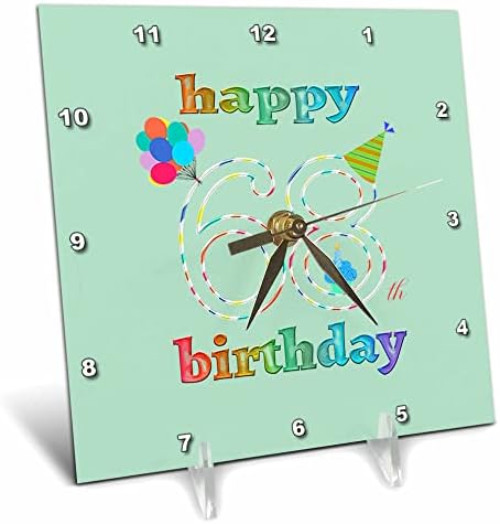 3drose sretan 68. rođendan, Cupcake sa svijećom, balonima, šeširom. - Stoni Satovi